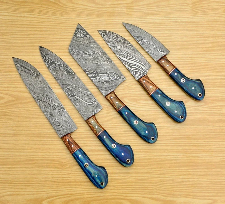 Hand Forged 67 Layers 5 Pieces Kitchen Knife Set & Leather Roll