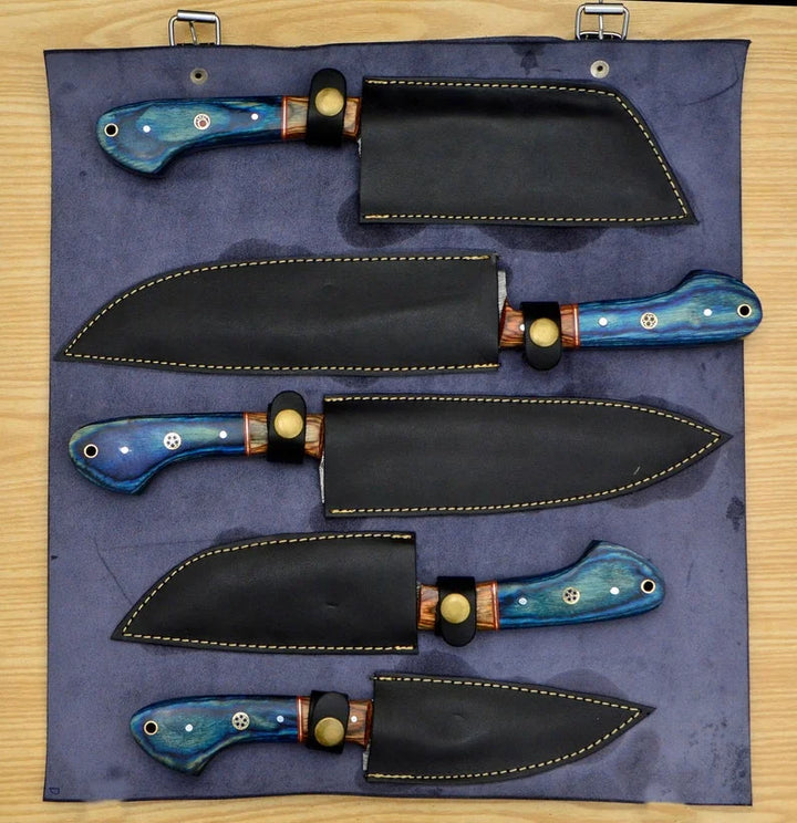 Hand Forged 67 Layers 5 Pieces Kitchen Knife Set & Leather Roll