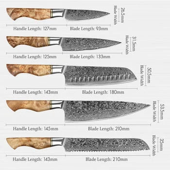 The Orchid Forged High Quality Damascus 5 Pieces Kitchen Knife Set