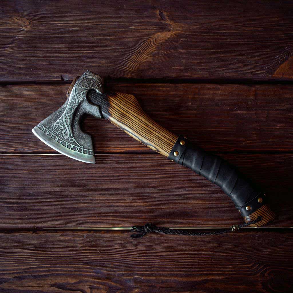 Runic Viking Axe With Warped Ash Wood Handle Best Viking Hatchet | Wed ...