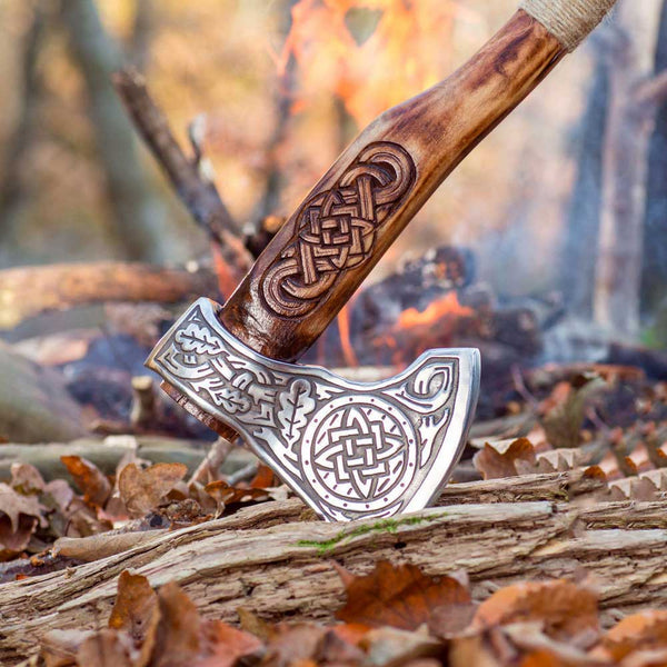 Celtic Wood Carving Viking Axe | Battle Axe For Camping | Scorpion Mart