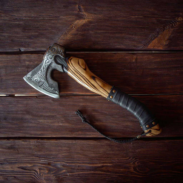 Vine Viking Axe With Warped Ash Wood Handle | Wedding Gift, Anniversary Gift, Christmas Gift