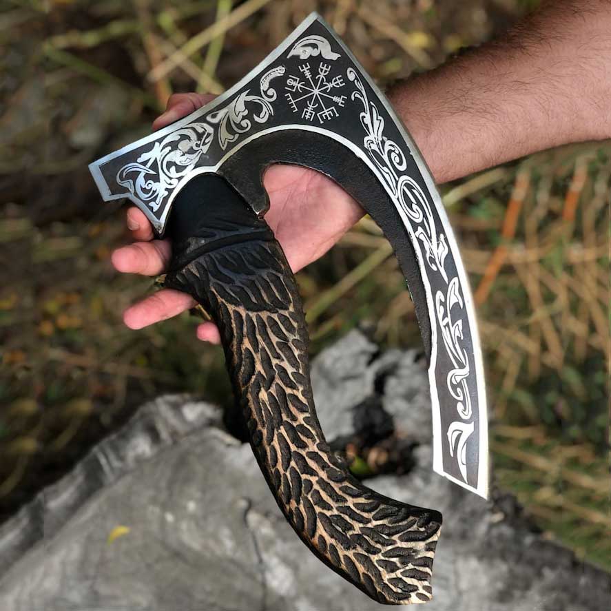 Viking Pizza Cutting Axe - Stainless Steel Blade, Wood Handle, Decorative Food Cutter & Norse Gift