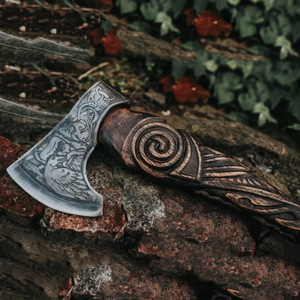 Huginn and Muninn Rune Viking Axe | Viking Hatchet | Scorpion Mart